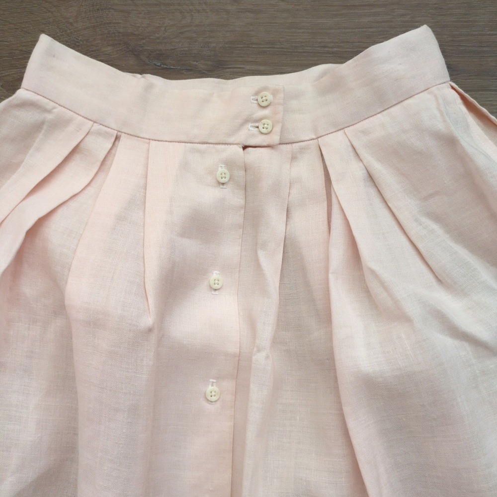 Vtg Paul Stuart Pink Linen Skirt Button Back Pleated Pockets Midi Long 8 - Picture 8 of 12